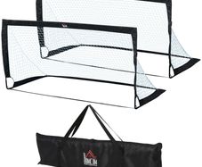Set of 2 Football Goal Net 6 x 3 ft Foldable Outdoor Sport Training Teens Adults Soccer with Carrying Bag Black