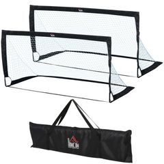 Set of 2 Football Goal Net 6 x 3 ft Foldable Outdoor Sport Training Teens Adults Soccer with Carrying Bag Black