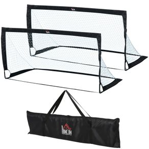 Set of 2 Football Goal Net 6 x 3 ft Foldable Outdoor Sport Training Teens Adults Soccer with Carrying Bag Black