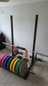 Bumper plates, Barbell and Rack