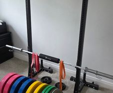 Bumper plates, Barbell and Rack