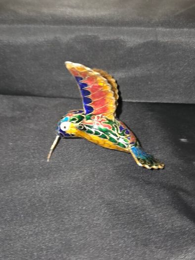 Vintage Enameled Cloisonne Hummingbird Christmas Ornament