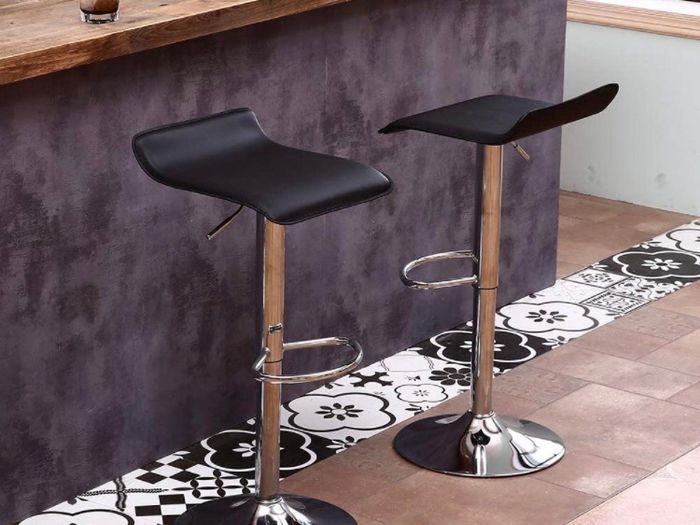 2 x Square Bar Stools PU Leather Swivel Adjustable Counter Stool Office Chair With Footrest