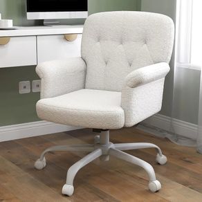 Home Office Desk Chair, Comfy Upholstered Fuzzy Vanity Chair with Wheels and Arms, Teddy Velvet Cute Adjustable Swivel Computer Seat for Living Room, Bedroom, Make Up and Salon, White