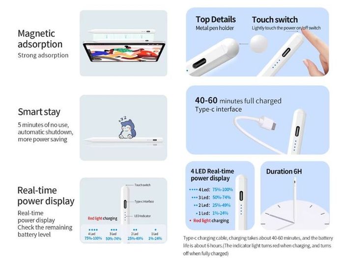 Universal Stylus Pen Fast Charge Magnetic iPad Android