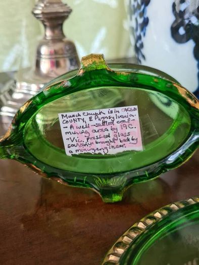 Antique emerald glass trinket box