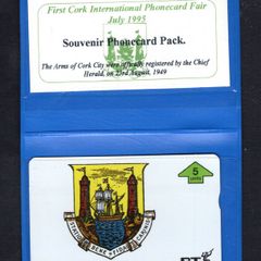 1995 Ireland 5 unit Cork International Phonecard Fair July 1995 BT Telecom showing Cork Coat of Arms (Landis & Gyr (Optical) Phonecard in blue wallet
