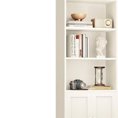 6-Tier Bookcase with Doors and Cabinet, Bookshelf Floor Standing Display Storage Shelf, Bookcases for Home, Office, Living Room, Bedroom, White, 48 x 24 x 176.4
