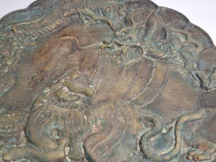 Japanese Bronze Meiji Bowl, dragon and banded tiger
