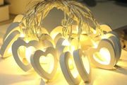 White Wooden Heart String Lights 3m 2LED USB Fairy Lights for Valentine's Day Wedding Mother's Day Anniversary Decor, Indoor Decorative String Lights White