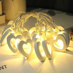 White Wooden Heart String Lights 3m 2LED USB Fairy Lights for Valentine's Day Wedding Mother's Day Anniversary Decor, Indoor Decorative String Lights White