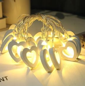 White Wooden Heart String Lights 3m 2LED USB Fairy Lights for Valentine's Day Wedding Mother's Day Anniversary Decor, Indoor Decorative String Lights White