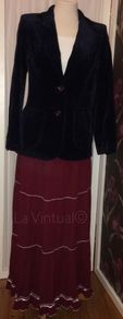 Wine vintage summer maxi skirt with white trim