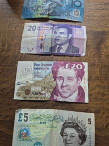 Vintage Banknote Irish Pounds, English Pounds, Arabic Banknotes, Australian Money.