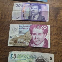 Vintage Banknote Irish Pounds, English Pounds, Arabic Banknotes, Australian Money.