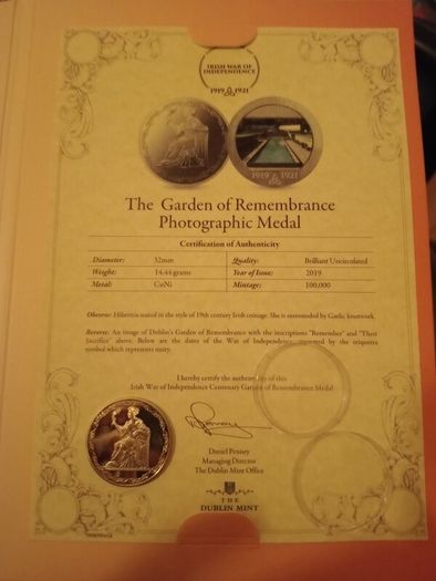 The Garden Of Remembrance Photographic Medal.