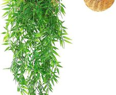 Hanging Artificial Plants Bamboo, Plastic Trailing Fake Plants Indoor with Hanging Basket, Bamboo Vines for Room Scenes Decorative Home Kitchen Garden Office Wedding Wall Indoor Outdoor