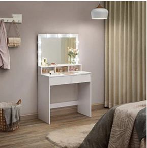 Makeup Dressing Desk Mirror with RGB LED Lights with 2 drawers for Bedroom