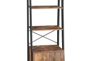 Standing shelf, ladder shelf, bookcase with cupboard, living room shelf, 4 shelves, sturdy iron frame, bedroom, office, 56 x 34 x 173 cm, industrial design, vintage, dark brown