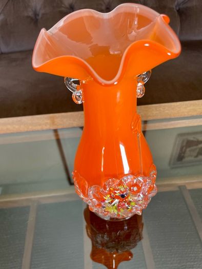 Vintage Orange Studio Glass Statement Vase