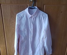 Long sleeved ladies blouse / shirt pale pink pin stripe size 8 cotton
