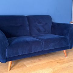 Navy velvet two seater sofa