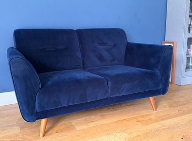 Navy velvet two seater sofa