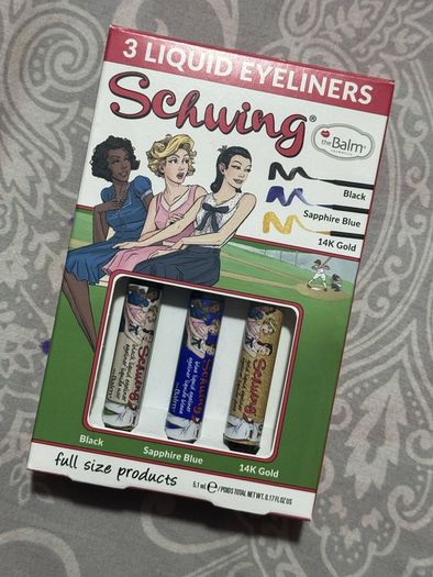 The balm 3 full size liner set black, blue, gold new