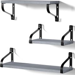 Rustic Shelves, Decorative Wall Shelf Set of 3, Floating Shelves for Bathroom, Bedroom, Living Room,Kitchen, Office and More, Weathered Grey (FREE POSTAGE)