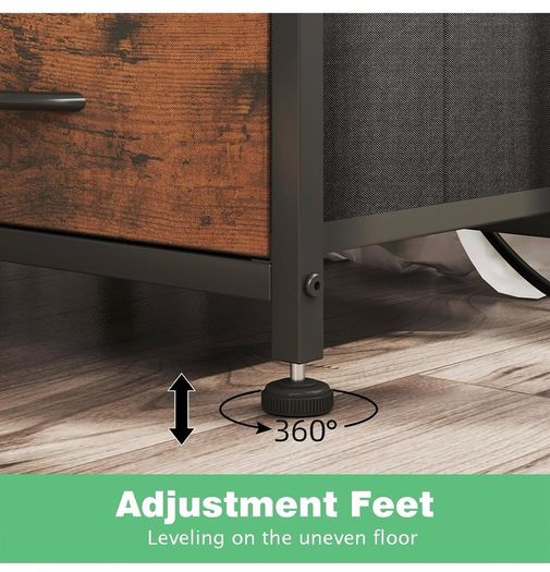 2 PCS Bedside Table with Power Strip, Bedside Cabinet with 2 Drawers, Bed Side Table for Bedroom, Night Stand, 2 AC Outlets, & 2 USB Ports, Side Table with Metal Frame, Rustic Brown