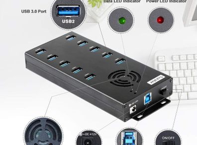 Sipolar A-423 10 Ports USB 3.0 Industrial USB Hub