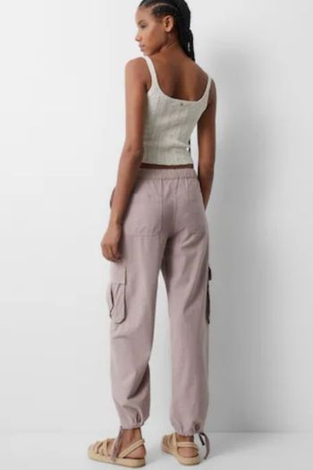 Fab Pull & Bear Dusky Pink Cargo Trousers  Size Large UK 14