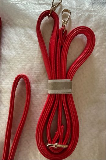 Never used  Red/ dark orange colour with gold beads and silver glitter details