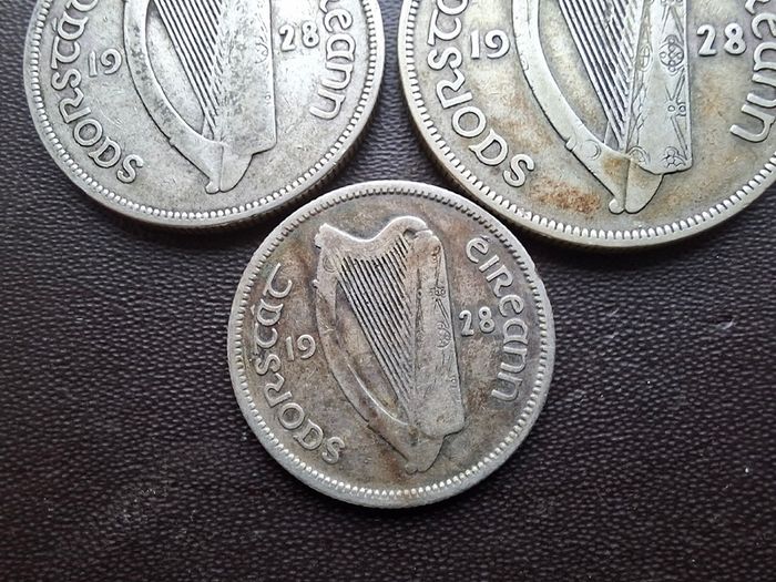 1928 Irish Free State. Set of 3 Silver Coins: Half Crown&Florin&Shilling