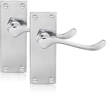NEW SALE |  Chrome Elegance Range Polished Chrome Victorian Scroll Lever Latch Handles, Polished Chrome Backplate Door Handles, Contemporary Design for Internal Wooden Doors