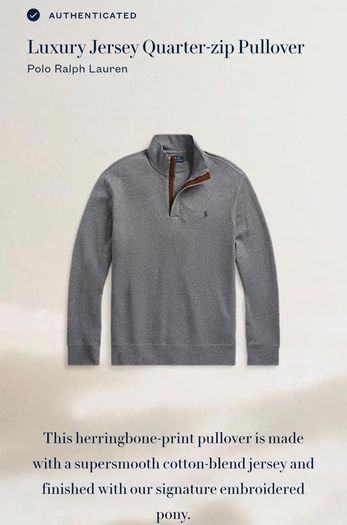 Polo Ralph Lauren Luxury Jersey Herringbone Quarter-Zip Pullover, Grey
