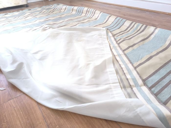 Good quality curtains creamy cream beige striped egg blue 164 x 229 cm