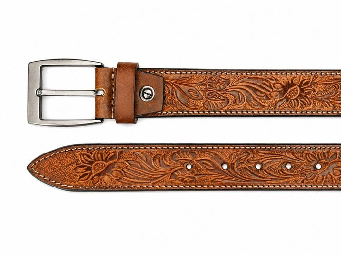 Unisex Genuine Leather Belt Vintage Embossed Design with Antique Buckle Casual & Formal Waist Belt