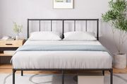 Double Bed Frame with Headboard - 4ft6 (135 x 190 cm) - 14'' Height - Metal Bed Base with Steel Slat Support - Storage Space Underneath - Modern Design - Easy Assembly - Black