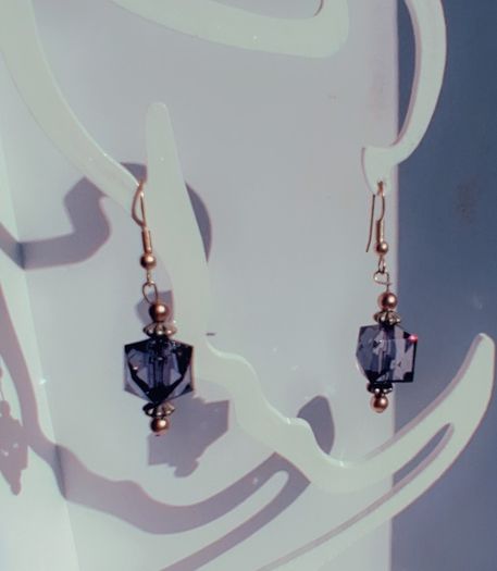 Smokey Plum Glass Cube Facet Drop Earrings