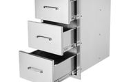 Outdoor Kitchen Drawers 16\" W x 28.5\" H x 20.5\" D, Flush Mount Triple Access BBQ Drawers Stainless Steel with Handle