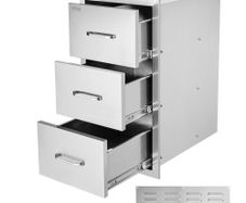 Outdoor Kitchen Drawers 16\" W x 28.5\" H x 20.5\" D, Flush Mount Triple Access BBQ Drawers Stainless Steel with Handle
