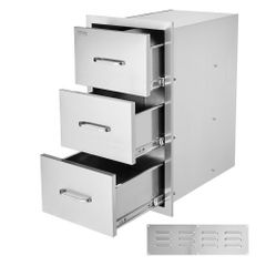 Outdoor Kitchen Drawers 16\" W x 28.5\" H x 20.5\" D, Flush Mount Triple Access BBQ Drawers Stainless Steel with Handle