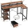 L Shaped Desk with Power Outlet Corner Computer Desk with Storage Shelves & Fabric Drawer, Study Writing Table Gaming Desk for Home Office L120xW80xH88cm Image 3