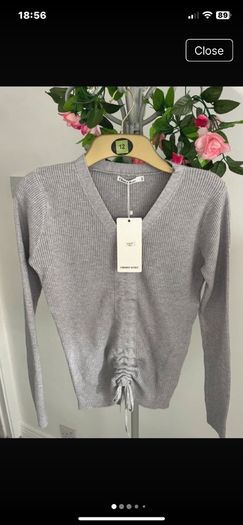 jumper grey vneck drawstring front jumper Bnwt