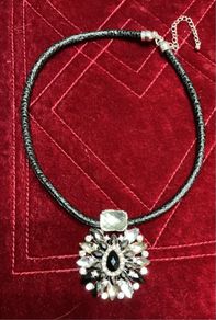 Rhinestone & black leather choker