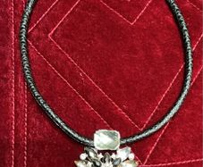 Rhinestone & black leather choker