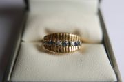 Victorian 14K Gold Two Stone Sapphire &amp; Diamond Ring size L1/2 - 5,1g