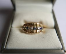 Victorian 14K Gold Two Stone Sapphire & Diamond Ring size L1/2 - 5,1g