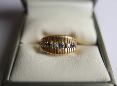Victorian 14K Gold Two Stone Sapphire & Diamond Ring size L1/2 - 5,1g